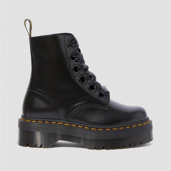 Dr Martens Molly Black Leather Platform Boots- - Picture 2 of 4